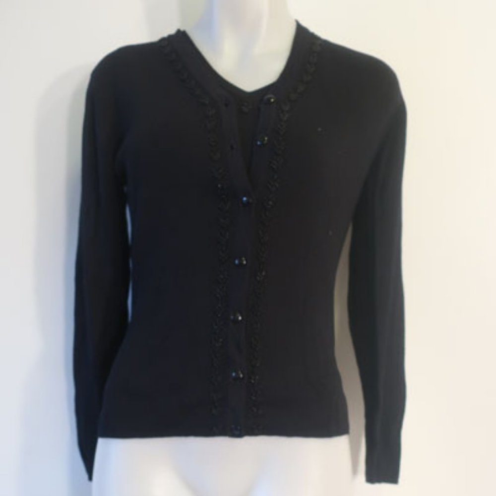 *Womens Babette Ballinger Black Beaded 2 Pc Sweater Set Knit Top Cardigan M